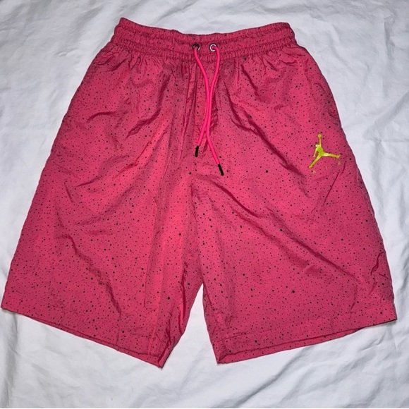 Nike Air Jordan Cement Poolside Swim Trunks M Pink Black Speckled Jumpman Shorts - Picture 2 of 10